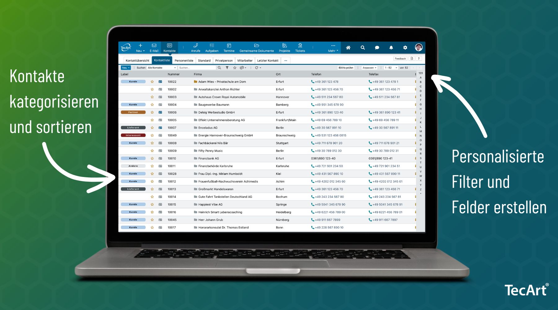 Kontakte effizient verwalten im TecArt CRM